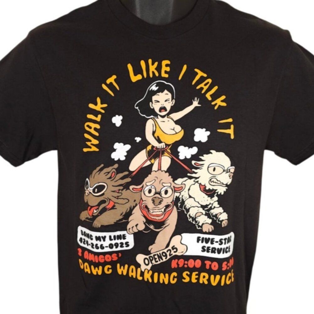 Dog Walker T Shirt Mens Size Small Black Walk It Like I Talk It Three Amigos